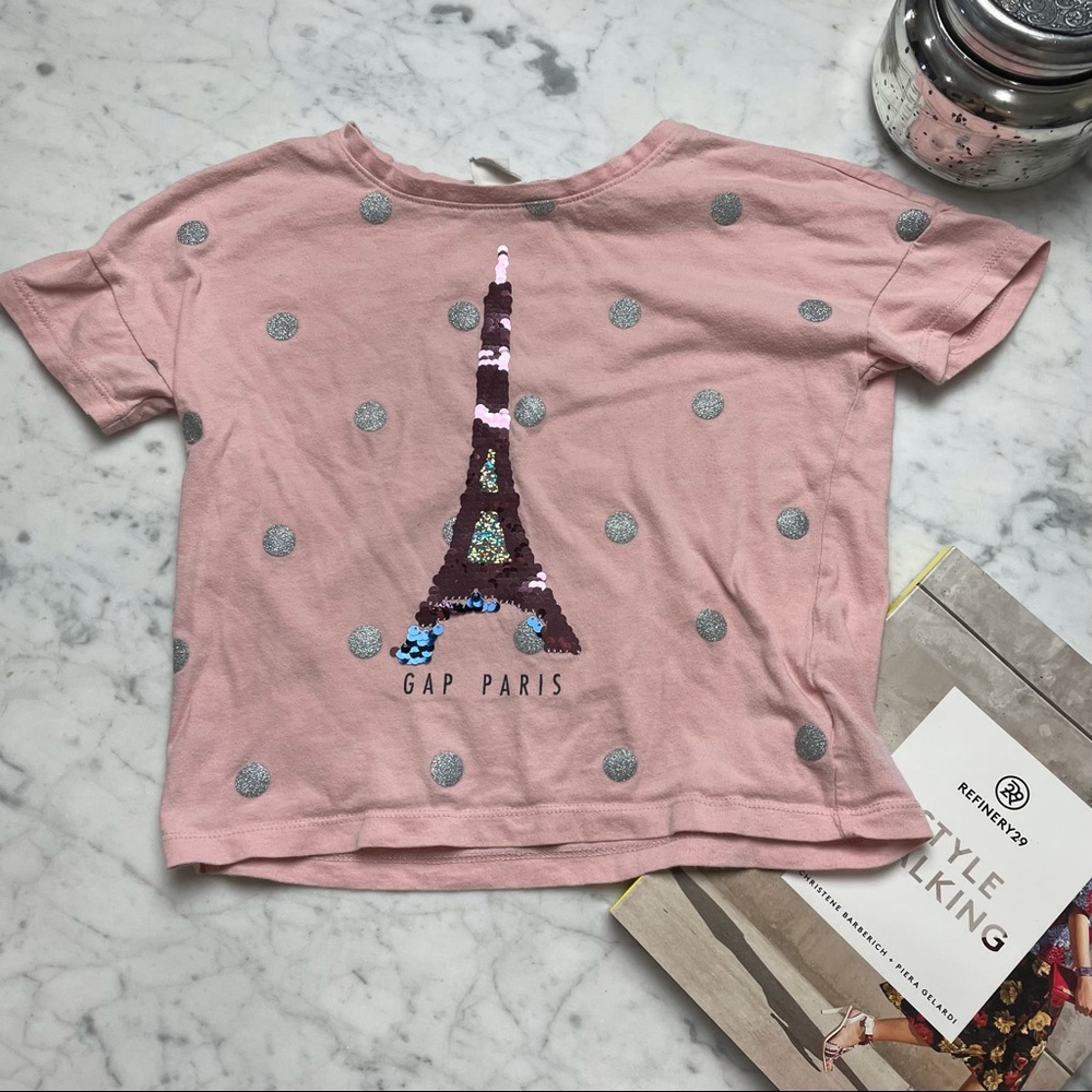 Gap Kids Eiffel Tower Paris Polka Dot Sequin Shirt